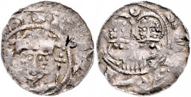 Goslar Heinrich IV. 1056-1106 Denar Gekröntes Bb. v. vorn / Simon u. Judas nebeneinander, darunter ein Ringel Dannenberg -. Berger -. 
m. Tuschezahl ...