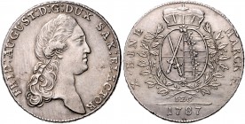 Sachsen - Kurfürstentum ab 1806 Königreich Friedrich August III. 1763-1806 Konventionstaler 1787 IEC Schnee 1079. Buck 161a. Dav. 2695. 
l.just. ss+...