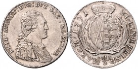 Sachsen - Kurfürstentum ab 1806 Königreich Friedrich August III. 1763-1806 1/3 Taler 1791 IEC Kahnt 1114. Buck 175a. 
mit Sammlerkärtchen ss-vz