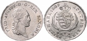 Sachsen - Kurfürstentum ab 1806 Königreich Friedrich August I. 1806-1827 1/6 Taler 1809 SGH Kahnt 1235. AKS 37. Jg. 9. 
 vz