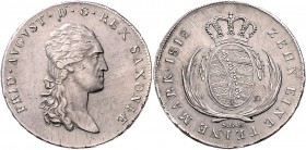 Sachsen - Kurfürstentum ab 1806 Königreich Friedrich August I. 1806-1827 Konventionstaler 1812 SGH mit Napoleonrand und breiter Krone Kahnt 416. Dav. ...