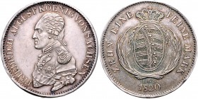 Sachsen - Kurfürstentum ab 1806 Königreich Friedrich August I. 1806-1827 Konventionstaler 1820 IGS Kahnt 422. Dav. 857. AKS 22. Thun 298. 
kl.Rf., wi...