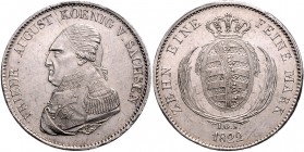 Sachsen - Kurfürstentum ab 1806 Königreich Friedrich August I. 1806-1827 Konventionstaler 1822 IGS Kahnt 424. Dav. 859. AKS 24. Thun 300. 
just., kl....