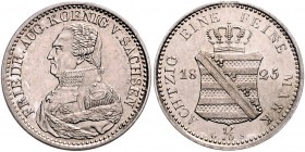 Sachsen - Kurfürstentum ab 1806 Königreich Friedrich August I. 1806-1827 1/6 Taler 1825 GS Kahnt 1237. AKS 38. Jg. 40. 
 vz