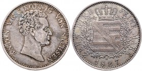 Sachsen - Kurfürstentum ab 1806 Königreich Anton 1827-1836 Konventionstaler 1827 S Kahnt 433. Dav. 865. AKS 64. Thun 307. 
winz.Rf. ss+/ss-vz