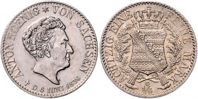Sachsen - Kurfürstentum ab 1806 Königreich Anton 1827-1836 1/6 Taler 1836 auf seinen Tod AKS 87. Jg. 66. 
Rs. just. vz+