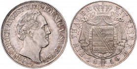 Sachsen - Kurfürstentum ab 1806 Königreich Friedrich August II. 1836-1854 Taler 1846 F Kahnt 448. Dav. 875. AKS 99. Thun 325f. 
kl.Kr f.vz