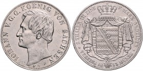 Sachsen - Kurfürstentum ab 1806 Königreich Johann 1854-1873 Doppeltaler 1855 F Kahnt 474. Dav. 886. AKS 125. Thun 337. 
ber. ss