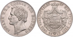 Sachsen - Kurfürstentum ab 1806 Königreich Johann 1854-1873 Vereinsdoppeltaler 1857 F Kahnt 475. Dav. 889. AKS 126. Thun 338. 
winz.Rf. f.vz