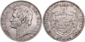 Sachsen - Kurfürstentum ab 1806 Königreich Johann 1854-1873 Vereinsdoppeltaler 1857 F mit gewölbtem Wappenschild Kahnt 475a. Dav. 889. AKS 126. Thun 3...
