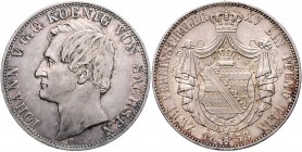 Sachsen - Kurfürstentum ab 1806 Königreich Johann 1854-1873 Vereinsdoppeltaler 1858 F mit weniger Hermelinschwänzchen im Wappenmantel Kahnt 475b. Dav....