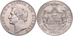 Sachsen - Kurfürstentum ab 1806 Königreich Johann 1854-1873 Vereinsdoppeltaler 1858 F mit weniger Hermelinschwänzchen im Wappenmantel Kahnt 475b. Dav....