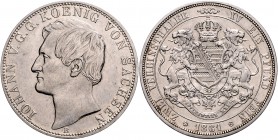 Sachsen - Kurfürstentum ab 1806 Königreich Johann 1854-1873 Vereinsdoppeltaler 1861 B Kahnt 477. Dav. 894. AKS 127. Thun 337. 
winz.Kr f.vz