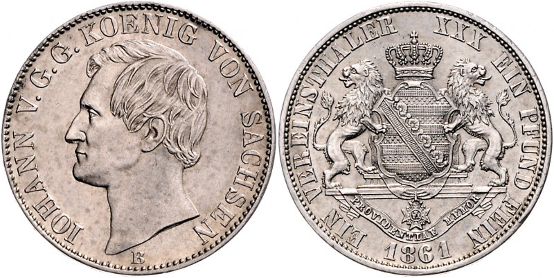 Sachsen - Kurfürstentum ab 1806 Königreich Johann 1854-1873 Vereinstaler 1861 B ...