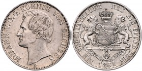 Sachsen - Kurfürstentum ab 1806 Königreich Johann 1854-1873 Vereinstaler 1861 B mit durchbrochener Wappenleiste Kahnt 468. AKS 136. Jg. 118. Thun 345....