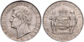 Sachsen - Kurfürstentum ab 1806 Königreich Johann 1854-1873 Ausbeutetaler 1863 B Kahnt 471. Dav. 896. AKS 135. Thun 349. 
winz.Rf., winz.Kr. ss-vz
