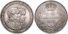 Sachsen - Kurfürstentum ab 1806 Königreich Johann 1854-1873 Vereinsdoppeltaler 1872 B auf die Goldene Hochzeit des Königspaares, Randschrift auf feine...