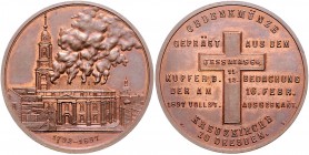 Sachsen - Dresden, Stadt Kupfermedaille 1897 (v.Wolf & Diller) a.d. Brand in der Kreuzkirche - hergestellt aus dem Dachkupfer 
33,4mm 14,5g vz-st