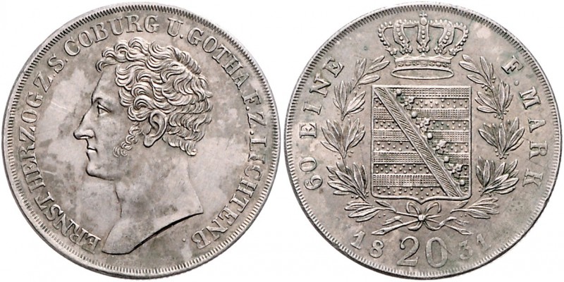 Sachsen - Coburg und Gotha Ernst I. 1806-1844 20 Kreuzer 1831 Rd: vertiefte Vier...