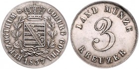 Sachsen - Coburg und Gotha Ernst I. 1806-1844 3 Kreuzer 1837 Silberabschlag Var: Vierecke im Rand AKS 85. Jg. 245. 
Sf. f.vz
