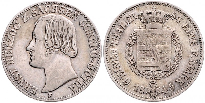 Sachsen - Coburg und Gotha Ernst II. 1844-1893 Lot von 2 Stücken: 1/6 Taler 1845...