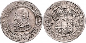 Sachsen - Saalfeld Johann Fried. nach seiner Gefangenschaft 1552-1554 Doppelt. Schreckenberger o.J. Koppe 249f. Mers. 2904. 
winz.Hklsp.? ss-vz