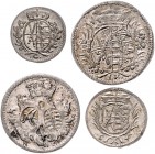 Sachsen - Sachsen-Lots Lot von 4 Stücken: Pfennig 1685 CF (Kahnt 619 Kohl 303 Slg. Mers. 1291 l.Prschw. vz), 3 Pfennig 1696 IK (Kahnt 202 Slg. Mers. 1...