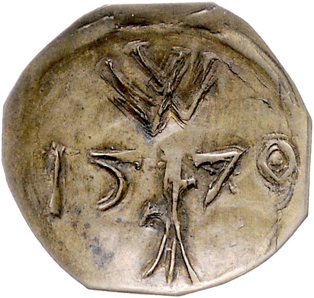 Wimpfen Messingmarke 1570 einseitig W über Baumstamm u. Jahr Hoffm. 6944. 
 ss-...