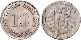 Kaiserreich Kleinmünzen 10 Pfennig 1876 Probe aus Nickel, o. Mzz., Rs: geriffelt J. zu4. Schaaf vgl. 4M8 (Rs. glatt). 
 vz-st