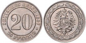 Kaiserreich Kleinmünzen 20 Pfennig 1887 J J. 6. 
 f.st