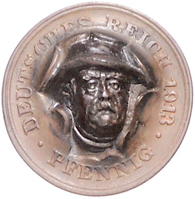 Kaiserreich Kleinmünzen Patriotenpfennig 1913 mit plastisch herausgetriebenem Ko...