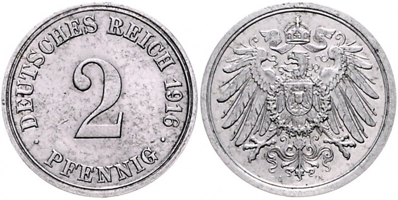 Kaiserreich Kleinmünzen 2 Pfennig 1916 A Materialprobe in Aluminium, Versuch die...