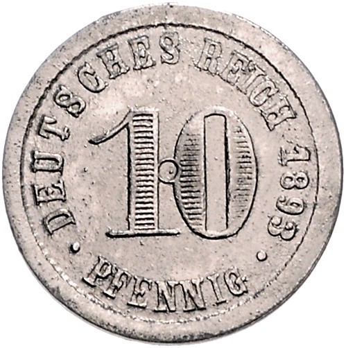 Kaiserreich Kleinmünzen 10 Pfennig 1893 einseitige Motivprobe in Zink, vernickel...