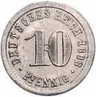 Kaiserreich Kleinmünzen 10 Pfennig 1893 einseitige Motivprobe in Zink, vernickelt. Etwas andere Gestaltung J. zu 13. Schaaf -. Beckenb. -. 
2,9g ss-v...