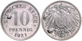 Ersatzmünzen des 1. Weltkrieges 10 Pfennig 1921 Materialprobe in Zink, Aluminiumplattiert. Prägefehler (runde Bläschen) J. zu299. Schaaf 299M 12. Beck...