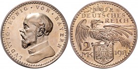 Bayern Ludwig III. 1913-1918 2 Mark 1913 (v. Karl Goetz) Probe in Kupfer, versilbert Schaaf 51G1. Kien. 77. J. zu51. Slg. Bö. 5246 ff. 
8,3g f.st