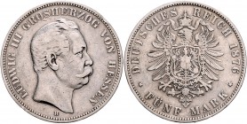 Hessen Ludwig III. 1848-1877 5 Mark 1876 H J. 67. 
 f.ss