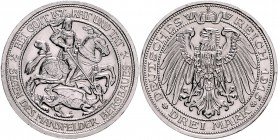 Preussen Wilhelm II. 1888-1918 3 Mark 1915 A Zur Jahrhundertfeier der Zugehörigkeit der Grafschaft Mansfeld zu Preussen J. 115. 
kl.Rf. vz-st