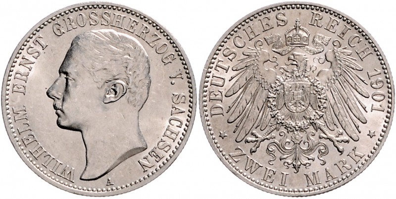 Sachsen - Weimar-Eisenach Wilhelm Ernst 1901-1918 2 Mark 1901 A Zum Regierungsan...