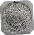 Württemberg Wilhelm II. 1891-1918 5 Mark 1910 F - Probe Abschlag der Adlerseite ähnlich J. 176, Mzz. zwischen Schriftzug Fünf Mark", über Kaiserkrone ...