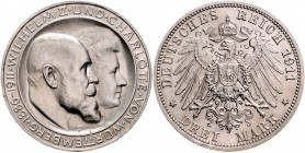 Württemberg Wilhelm II. 1891-1918 3 Mark 1911 F Zur Silbernen Hochzeit J. 177a. 
 vz