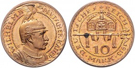 Preussen 10 Mark-PROBE 1913 (v. Karl Goetz) Kupfer, vergoldet Kien. 76. J. zu253. 
Rs. Fleck 3,13g PP