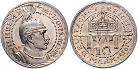Preussen 10 Mark-PROBE 1913 (v. Karl Goetz) Kupfer, versilbert Kien. 76. J. zu253. Slg. Bö. 5245 (Kupfer). 
3,06g f.st