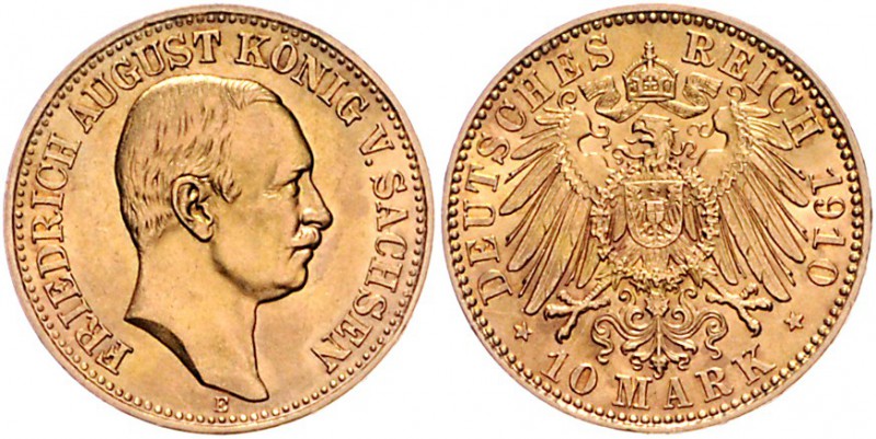 Sachsen Friedrich August III. 1904-1918 10 Mark 1910 E 
winz.Rf. vz/vz-st