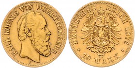 Württemberg Karl I. 1864-1891 10 Mark 1876 F 
 ss