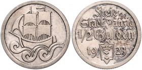 Nebengebiete - Danzig 1/2 Gulden 1923 J. D6. 
 ss-vz