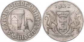 Nebengebiete - Danzig 5 Gulden 1932 J. D18. 
 ss