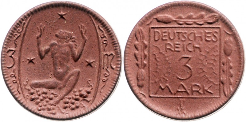 Nebengebiete - Deutsches Reich Serie 1920 von 7 braunen Porzellanmünzen: 10 Pfen...