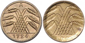 Weimarer Republik 5 Pfennig 1924 A zweimal Ährenseite, einmal incus, mit Riffelrand J. zu308 /316. 
 vz-st