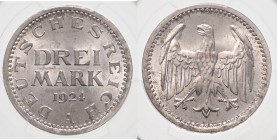 Weimarer Republik 3 Mark 1924 A J. 312. 
PCGS MS64 vz-st